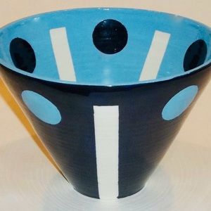 VINTAGE Mid-Century Modern Bowl Aqua Blue White Black “A” Artist